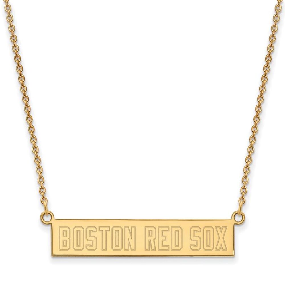 14K Gold Plated S.S. MLB Boston Red Sox Small Bar Necklace, 18 Inch